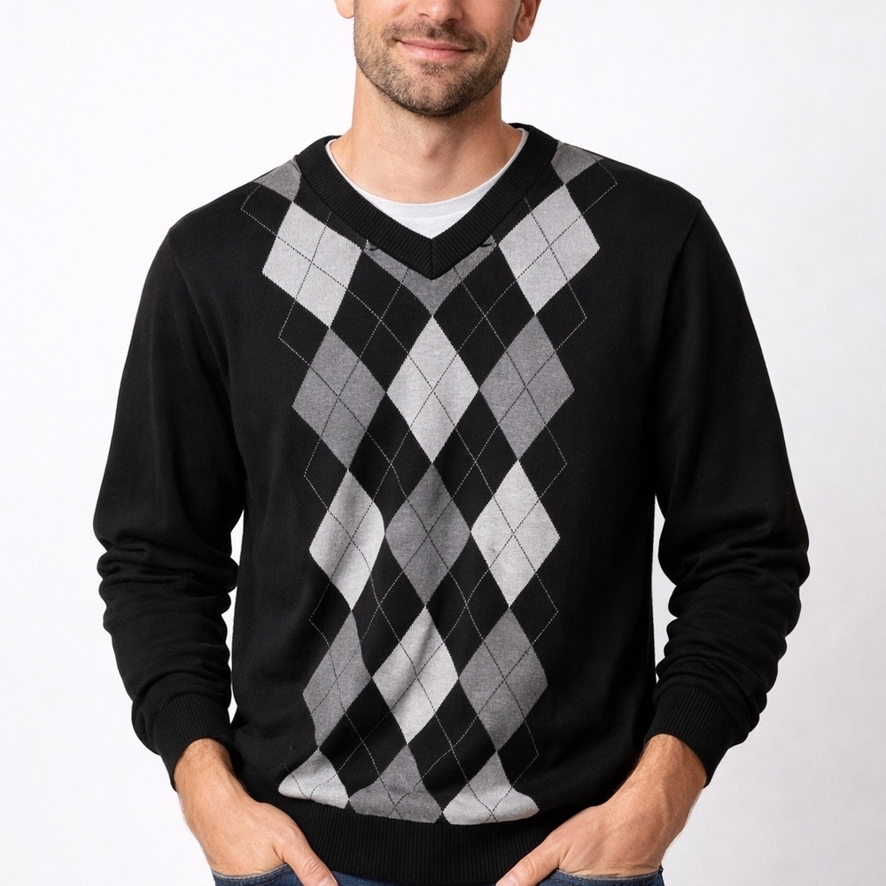 Elegant V-Neck Argyle Sweater for Men